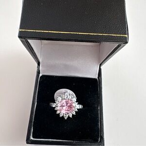 Bomb Party Starburst Details Ring RBP8393 Rose Quartz CZ Rhodium Plating